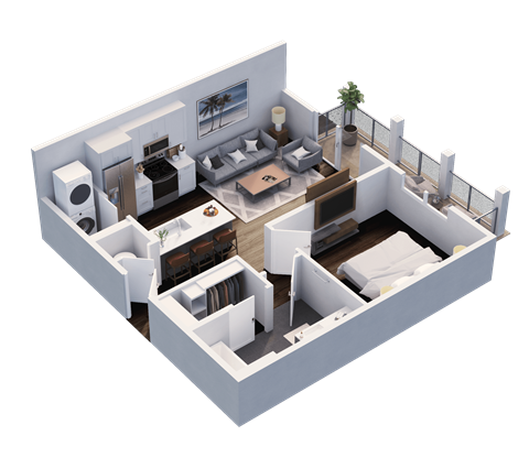 Floor plan for 1 bed, 1 bath, 619 sqft